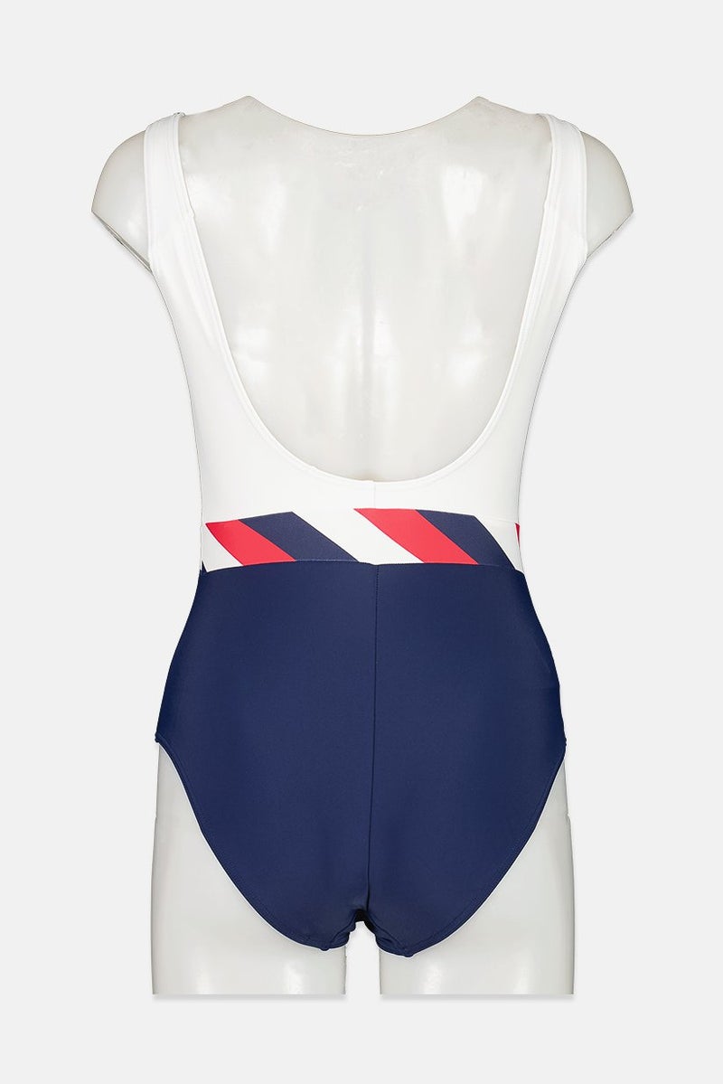 speedo Women One Piece Graphic Print Swimsuit, White and Navy - Image 2