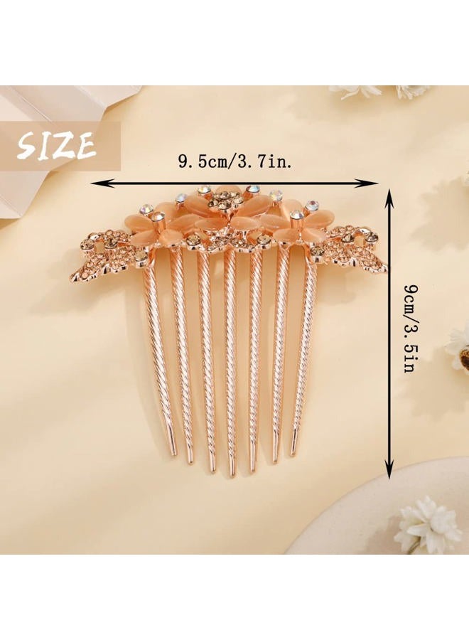 Aimimier Vintage Flower Crystal Hair Combs Long Teeth Rhinestone Hair Pins Wedding Bridal Hair Accessories Prom Party Hair Jewelry for Women and Girls(Champagne) - Image 3