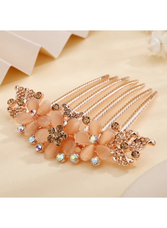 Aimimier Vintage Flower Crystal Hair Combs Long Teeth Rhinestone Hair Pins Wedding Bridal Hair Accessories Prom Party Hair Jewelry for Women and Girls(Champagne) - Image 4