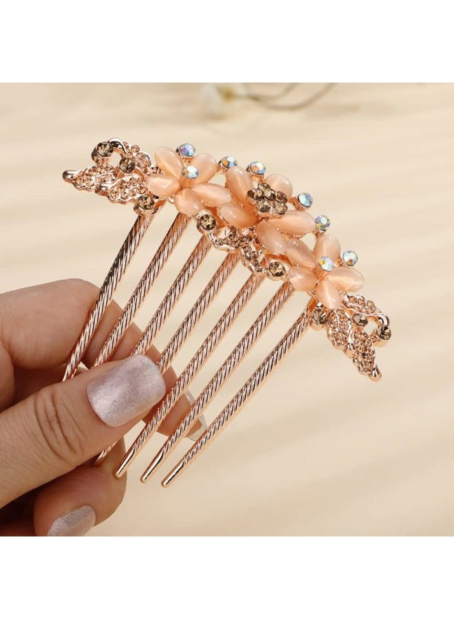 Aimimier Vintage Flower Crystal Hair Combs Long Teeth Rhinestone Hair Pins Wedding Bridal Hair Accessories Prom Party Hair Jewelry for Women and Girls(Champagne) - Image 2