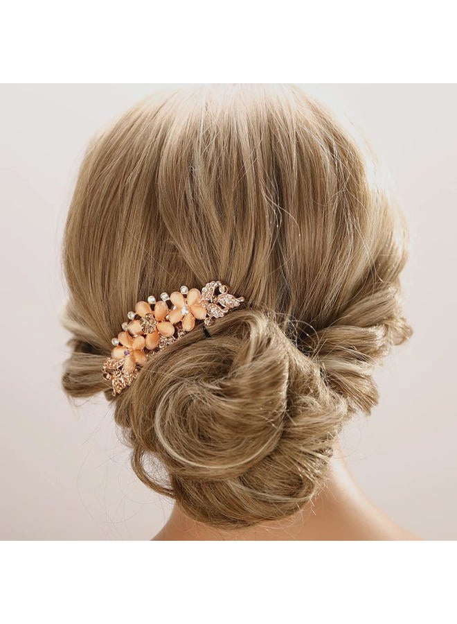Aimimier Vintage Flower Crystal Hair Combs Long Teeth Rhinestone Hair Pins Wedding Bridal Hair Accessories Prom Party Hair Jewelry for Women and Girls(Champagne) - Image 1