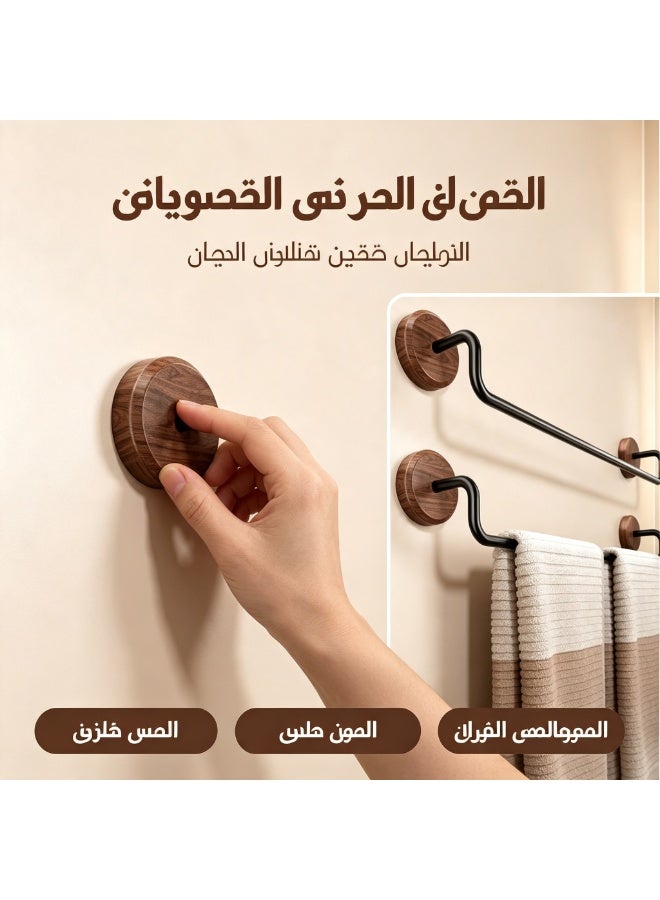 حامل مناشف بالتصميم الخشبي الطبيعي للحمام، قضيب مناشف متان باللاصق الذاتي لتنظيم مساحات المنزل والحمام والمطبخ - Image 5