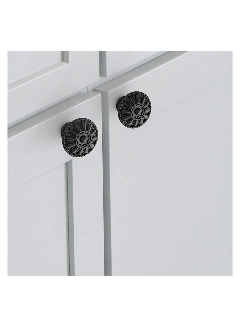 SYOSI Cabinet Handle 9-Pack of Matte Black Kitchen Cabinet Knobs Pulls, Matte Round Farmhouse Dresser Handles Drawer Knobs for Modern Closet Furniture Door, Floral Pattern  - Image 5