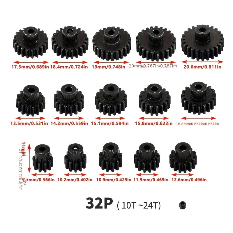 Enhanced 10T 32P Module Gear 0.8 Module 3.175 Hole for 1/10 Scale RC Motor - Image 5