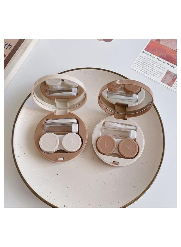 خاجول حافظة عدسات لاصقة محمولة، طقم نقع العدسات اللاصقة للسفر والمنزل (أبيض، كاكي) - Image 2