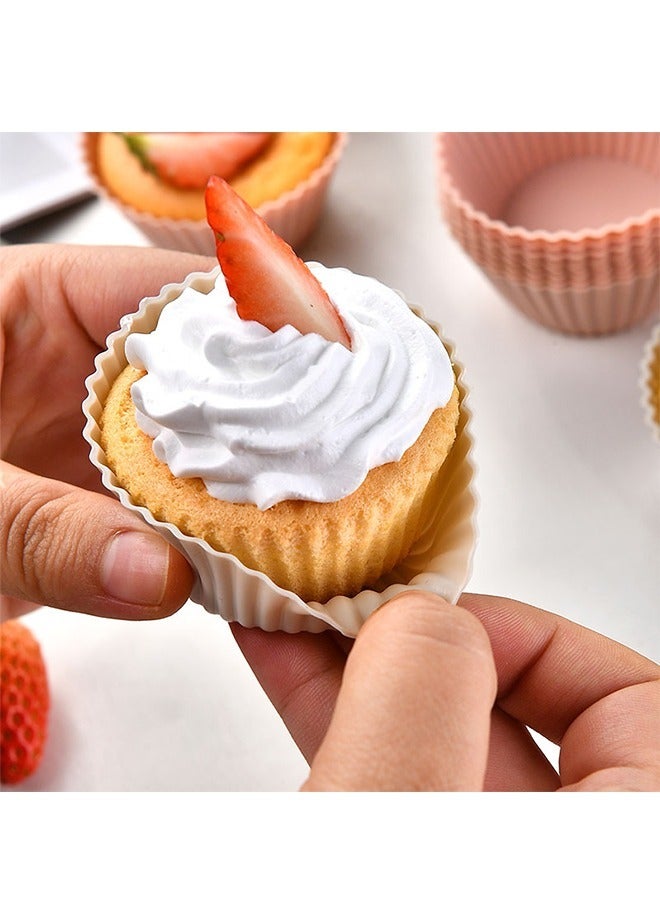 12 Pcs Silicone Cupcake Liners Reusable Baking Cups, Nonstick Easy Clean Pastry Muffin Molds, BPA Free Dishwasher Safe Pleated Paper Cup (Colorful) - Image 3