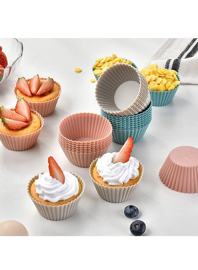12 Pcs Silicone Cupcake Liners Reusable Baking Cups, Nonstick Easy Clean Pastry Muffin Molds, BPA Free Dishwasher Safe Pleated Paper Cup (Colorful) - Image 4