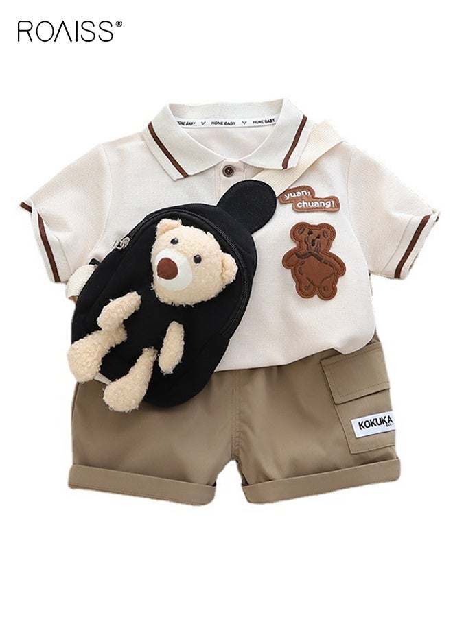 roaiss Little Boy Polo Shirt and Shorts Set with Bag, Stylish 3-Piece Outfit for Toddler Boys, Summer Outfit with Adorable Top, Elastic Waist Shorts and Crossbody Bag, Perfect for Daily Wear or Various Occasions - Image 1