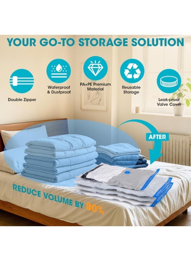 5 Piece Vacuum Storage Bags Set with Hand Pump, Space Saver Compression Bags for Clothes, Blankets & Bedding, Reusable Airtight Storage Bags, 80% Space Saving - Image 2
