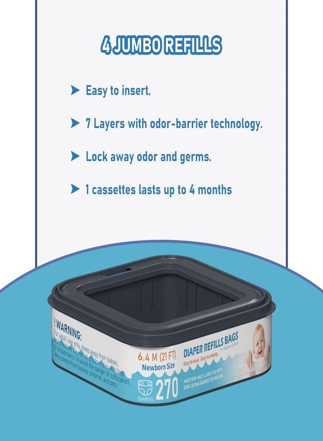 Fununcat Standard Square Refills Disposal Bags Refill Compatible with Diaper Genie Classic, Compact and Select Pails, Hold Up to 270 Newborn-Sized Diapers Per Refill, Pack of 6 - Image 4