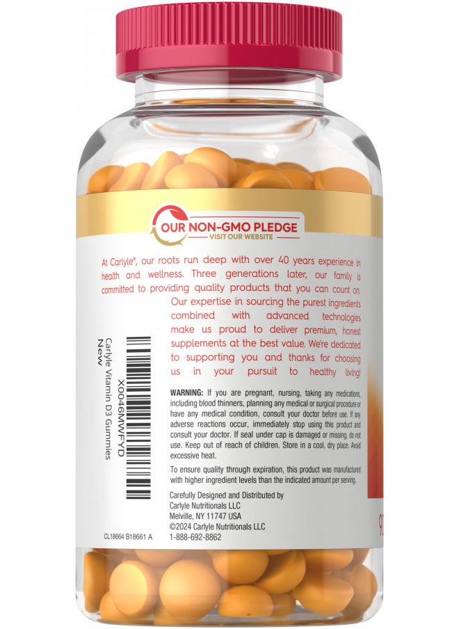 CARLYLE - Carlyle Vitamin D3 K2 Gummies | 90 Count | 5,000 IU of D3 + 100 mcg MK7 | Vegetarian, Non-GMO, and Gluten Free Vitamin Supplement - Image 1