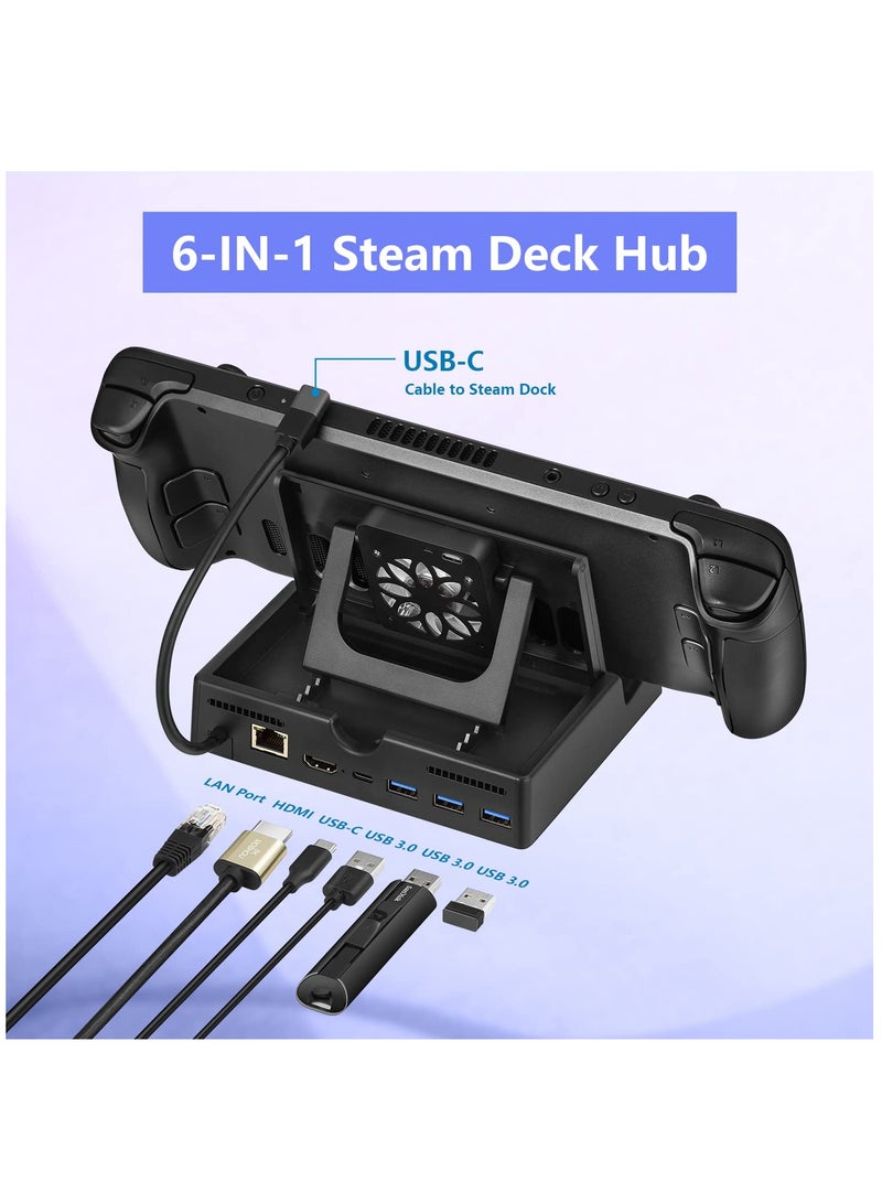 SYOSI 3-in-1 Docking Station for Steam Deck Include Steam Deck Stand Cooling Fan Steam Deck 6-in-1 Hub with 1000Mbps+HDMI 2.0 4K@60Hz+1USB-C Port +3USB 3.0 Ports for Steam Deck ASUS ROG Ally - Image 4