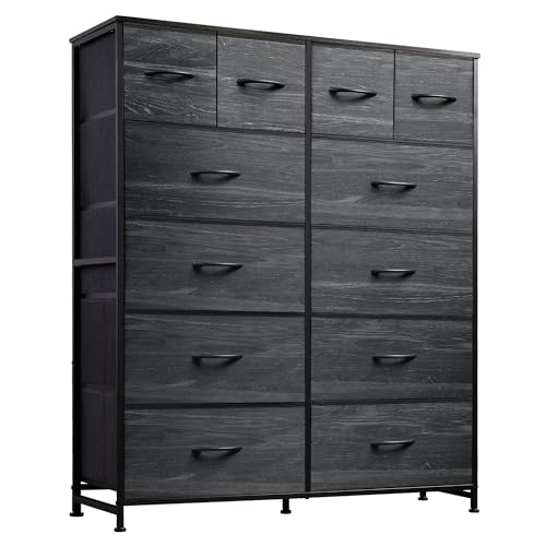 Wlive WLIVE Tall Dresser for Bedroom with 12 Drawers Dressers  Chests of Drawers Fabric Dresser for Bedroom Closet Fabric Storage Dressers with Storage Drawers Wood Top Charcoal Black