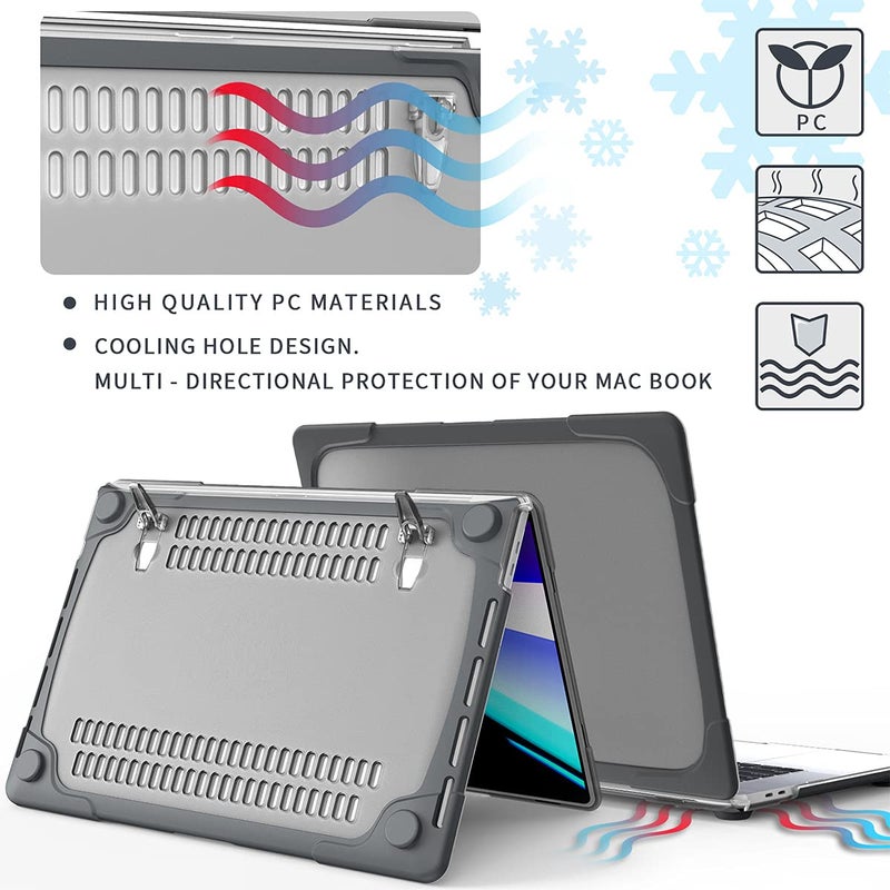 Mektron for MacBook Pro 13 inch Case 2022 2021 2020 Release M1 M2 A2338 A2289 A2251, Heavy Duty Slim Hard Shell Dual Layer Protective Cover with Fold Kickstand for MacBook Pro 13 Touch bar, Gray - Image 4