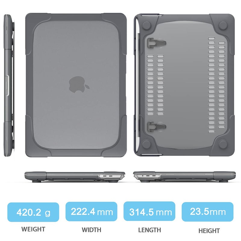 Mektron for MacBook Pro 13 inch Case 2022 2021 2020 Release M1 M2 A2338 A2289 A2251, Heavy Duty Slim Hard Shell Dual Layer Protective Cover with Fold Kickstand for MacBook Pro 13 Touch bar, Gray - Image 2