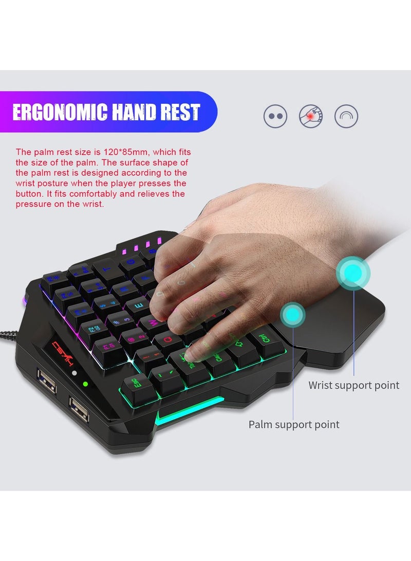 V500 35 Keys Colorful Mixed Light Gaming One-handed Keyboard