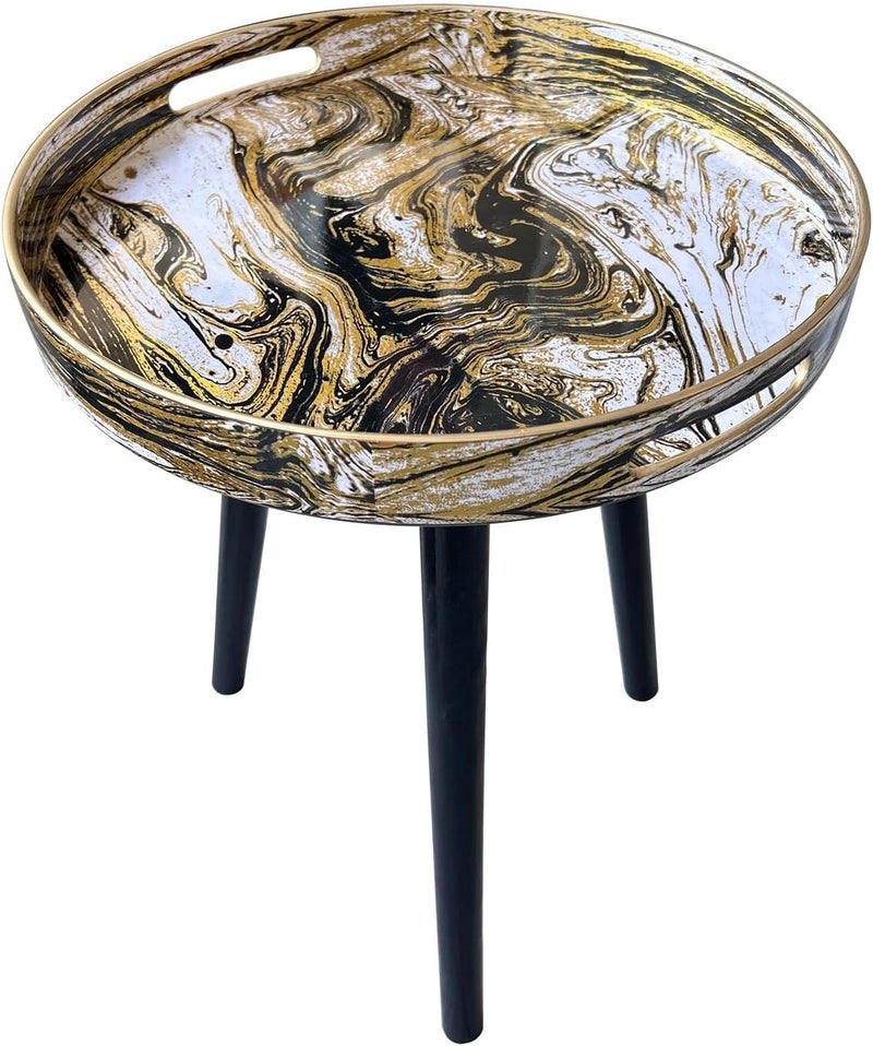 Simmer Stone Round Indoor Coffee Tables with 3 Removable Wooden Legs, Versatile Table with Tray, Perfect for Round Coffee Table, Tea and Relaxation Times, 45cm (17.7 Inch) - Image 1
