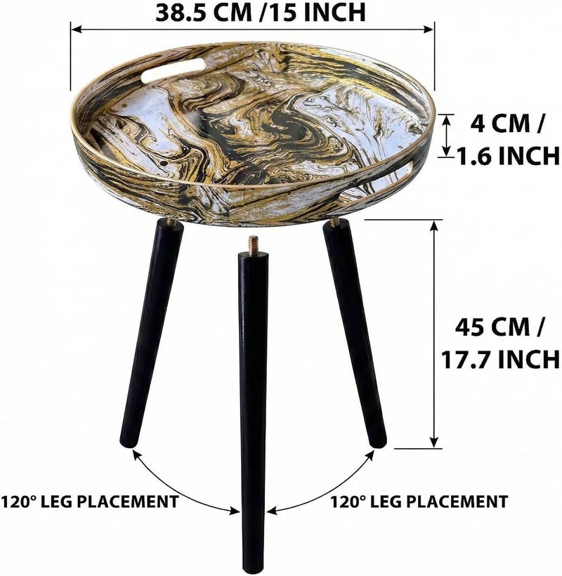 Simmer Stone Round Indoor Coffee Tables with 3 Removable Wooden Legs, Versatile Table with Tray, Perfect for Round Coffee Table, Tea and Relaxation Times, 45cm (17.7 Inch) - Image 3