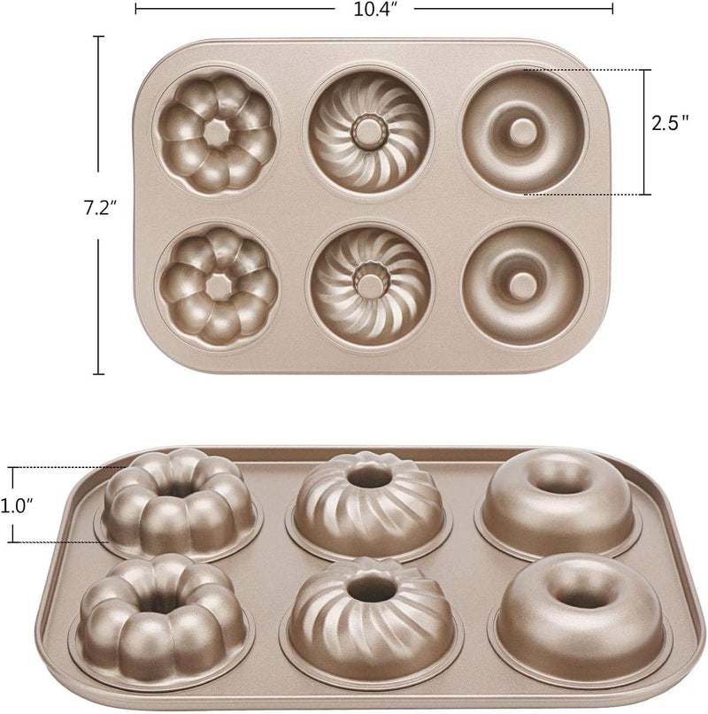 Beasea Nonstick Donut Pan, 2 Pack Donut Baking Pans Donut Molder, Carbon Steel Mini Donut Mold, Donut Baking Tray Bagels Mold for 6 Donuts - Image 4