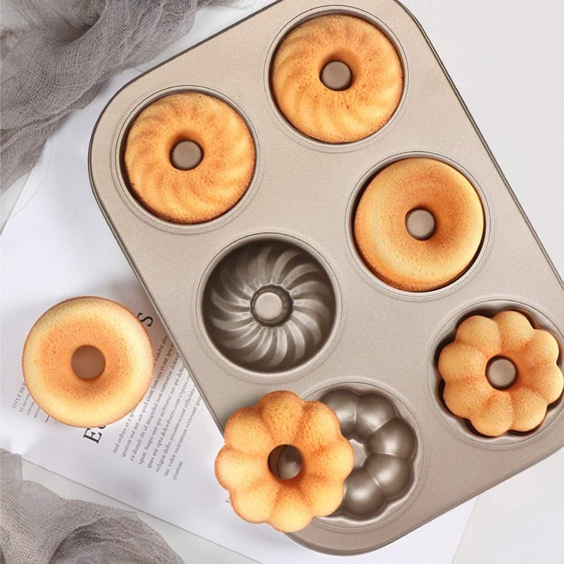 Beasea Nonstick Donut Pan, 2 Pack Donut Baking Pans Donut Molder, Carbon Steel Mini Donut Mold, Donut Baking Tray Bagels Mold for 6 Donuts - Image 2