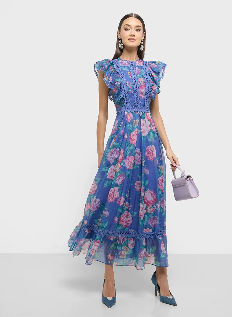 ELLA Floral Ruffle Midi Dress