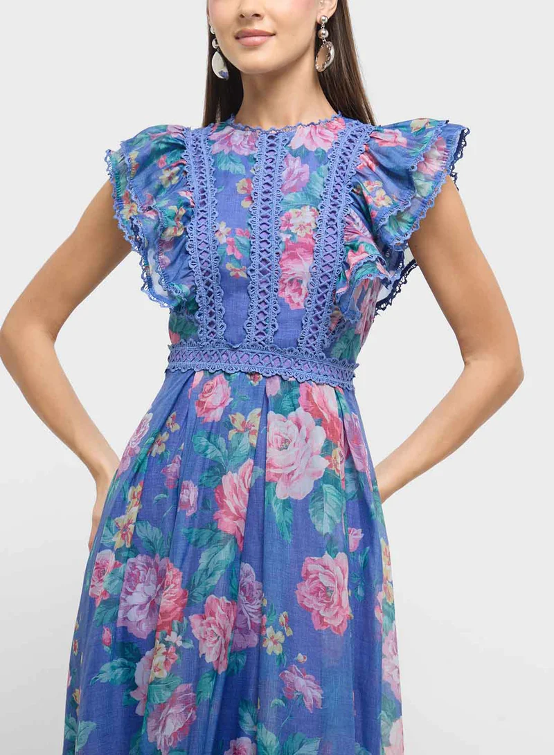 ELLA Floral Ruffle Midi Dress