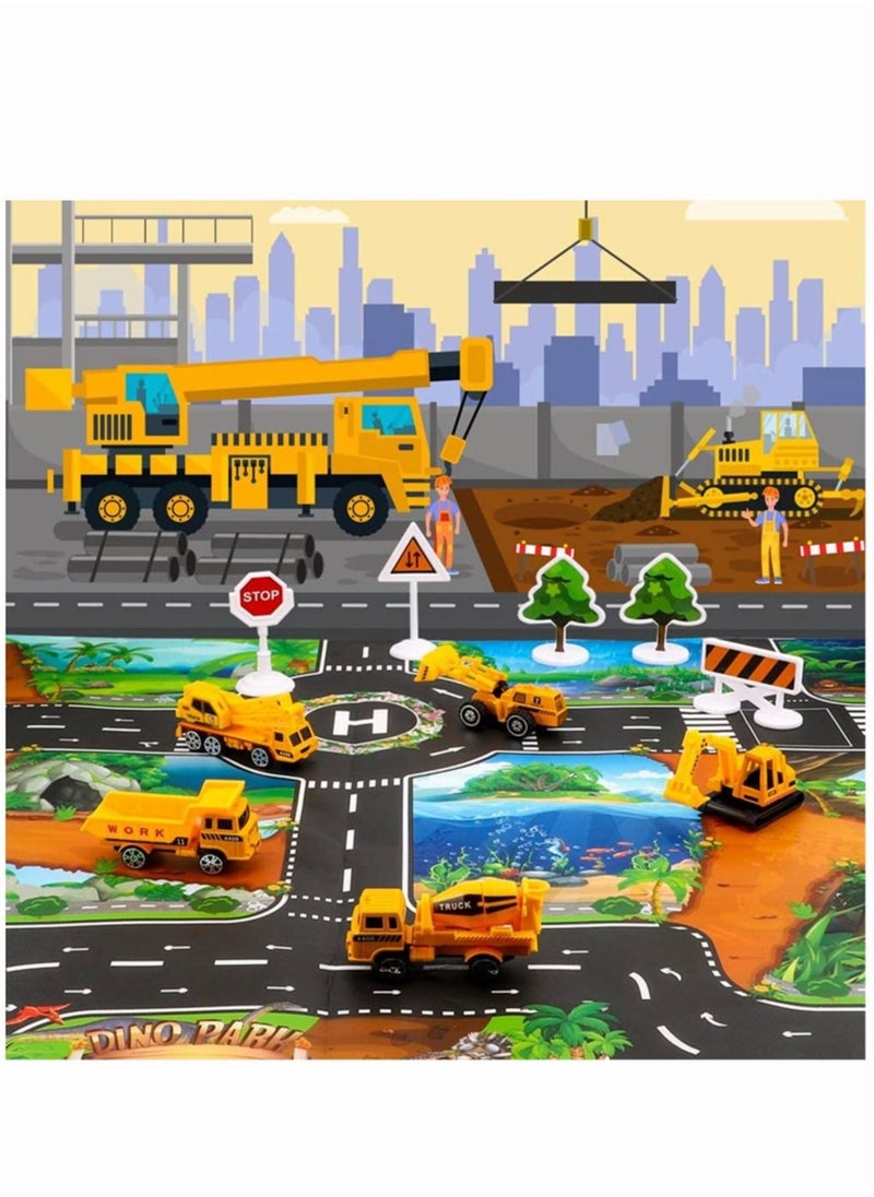 MIXDE Car Toys Set with Transport Cargo Airplane and Large Play Mat Mini Educational Vehicle Police Car Set for Kids Toddlers Boys Child Gift for 3 4 5 6 Years Old 6 Cars Large Plane 11 Road Signs  - Image 2