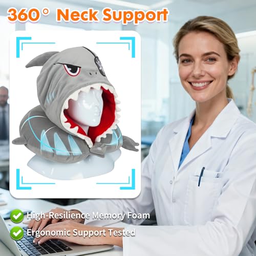 YOYTOO Travel Neck Pillow with Hood for Kids Adult Cute Soft Plush Memory Foam Airplane Neck Pillow for Traveling Animal Flight Pillow Head Rest Neck Support for Cars Long Flights - Image 4