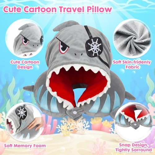 YOYTOO Travel Neck Pillow with Hood for Kids Adult Cute Soft Plush Memory Foam Airplane Neck Pillow for Traveling Animal Flight Pillow Head Rest Neck Support for Cars Long Flights - Image 2