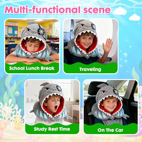 YOYTOO Travel Neck Pillow with Hood for Kids Adult Cute Soft Plush Memory Foam Airplane Neck Pillow for Traveling Animal Flight Pillow Head Rest Neck Support for Cars Long Flights - Image 3