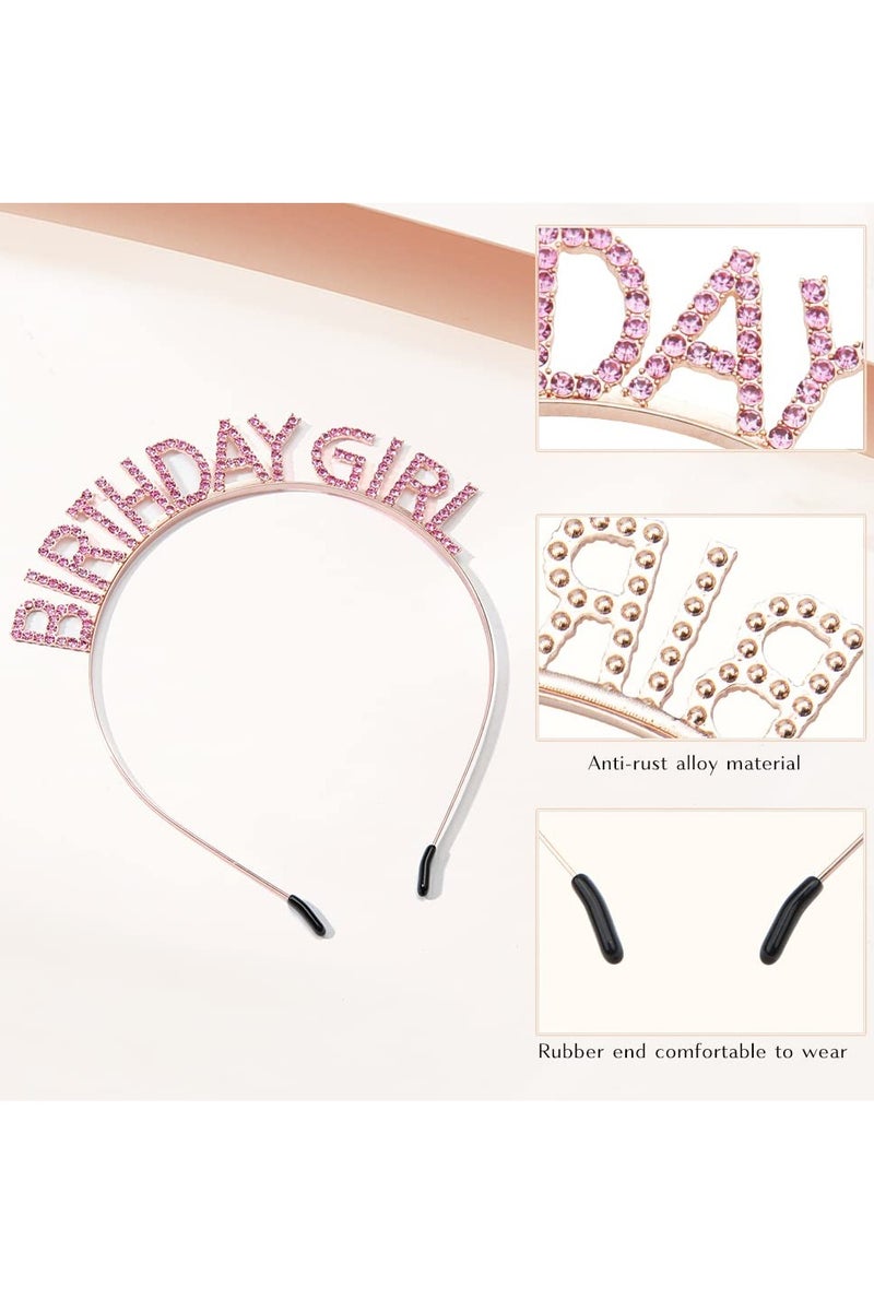 Birthday Girl Sash & Rhinestone Headband Set, Birthday Crowns for Girl, Rose Gold Glitter Birthday Sash Birthday Headband Gifts for Women Birthday Party Supplies  - Image 4