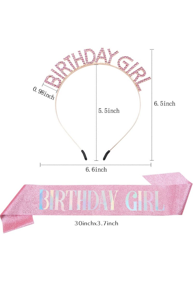 Birthday Girl Sash & Rhinestone Headband Set, Birthday Crowns for Girl, Rose Gold Glitter Birthday Sash Birthday Headband Gifts for Women Birthday Party Supplies  - Image 2