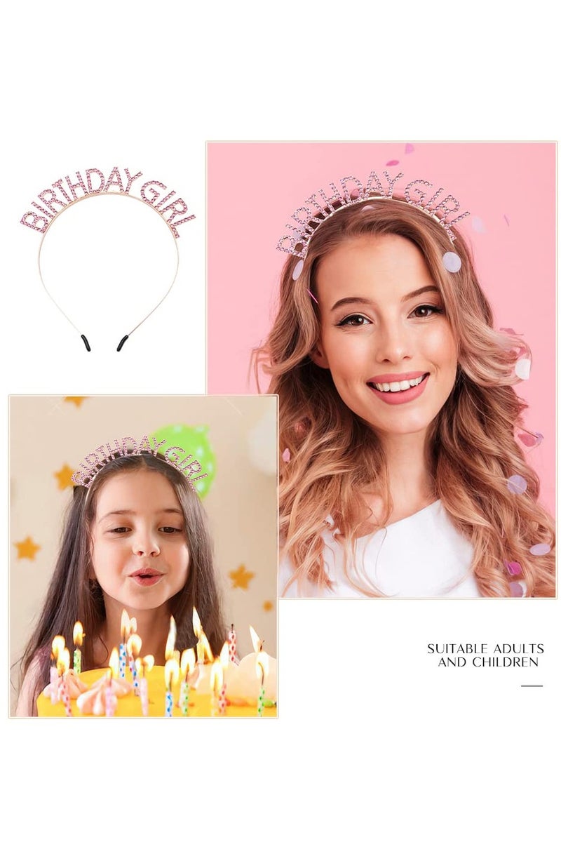 Birthday Girl Sash & Rhinestone Headband Set, Birthday Crowns for Girl, Rose Gold Glitter Birthday Sash Birthday Headband Gifts for Women Birthday Party Supplies  - Image 3