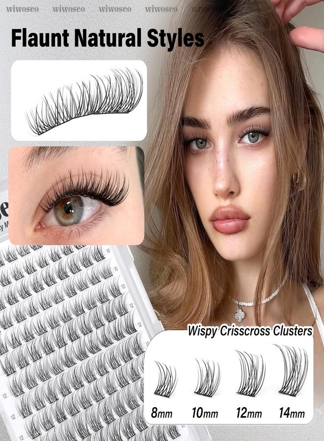 wiwoseo Natural Lash Clusters 8-14mm Wispy Lash Clusters Eyelash Clusters Extensions Winde-Span Short Individual Lashes Flaunt Lashes Clusters Black Thin Band Eyelashes Clusters for Beginners - Image 2