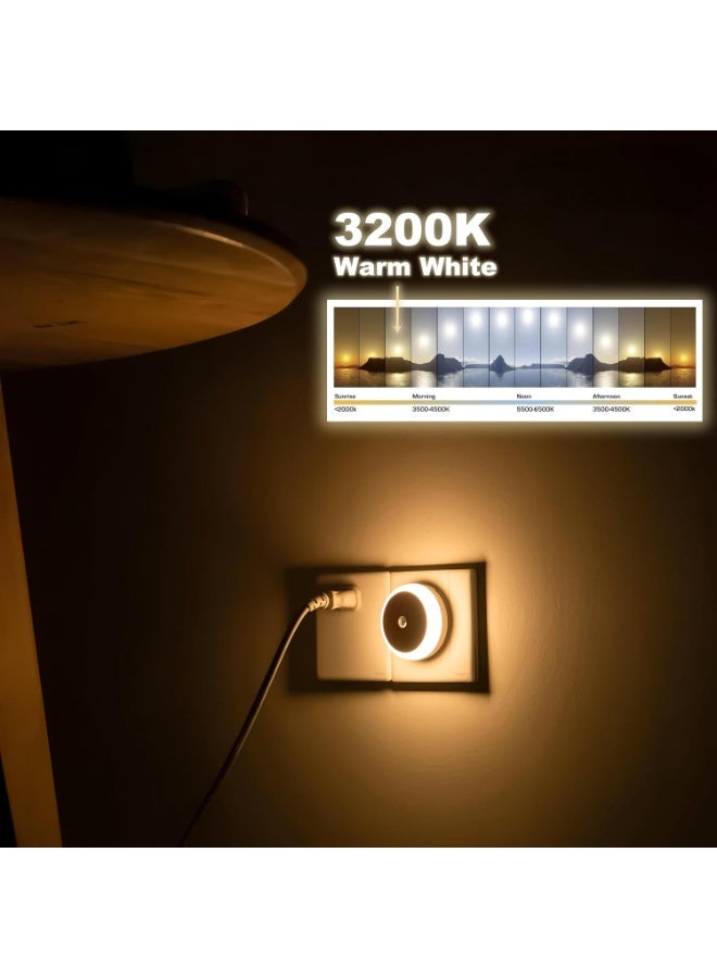 قطعتان من مصابيح LED الليلية، يتم توصيلها بالحائط، مستشعر من الغسق إلى الفجر، تعتيم تلقائي، لون دافئ، للأطفال، البالغين، الممرات، السلالم، المطبخ، الحمام، غرفة النوم - Image 3