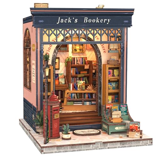 CUTEBEE Book Nook Kit DIY Miniature House Dollhouse Kit for Adults and Teens Booknook Tiny House Bookstore Library Bookshelf Decor 3D Wooden Puzzle Gifts for Family Friends Jacks Bookery - Image 1