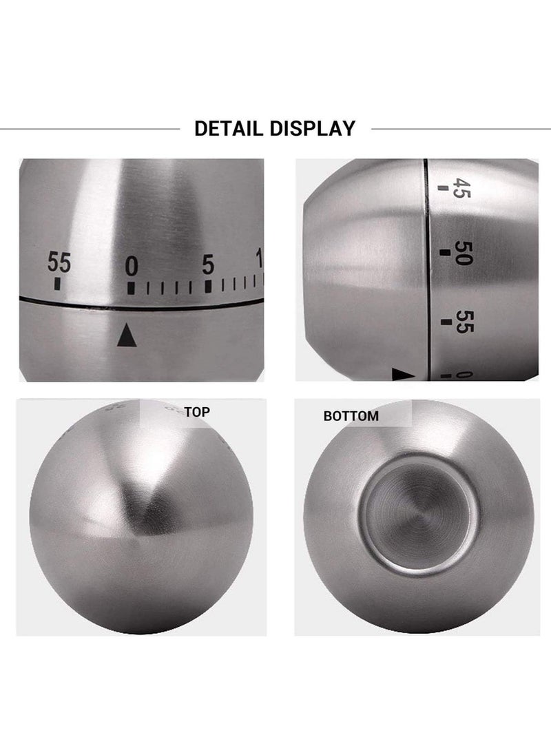 SYOSI 1 Piece Egg Timer In Silver  Mechanical Stainless Steel Kitchen Timer In Egg Countdown Shape Up To 60 Minutes For Boiling Eggs And More Cooking Baking Bell Teeth Brushing Short Time Alarm  - Image 2