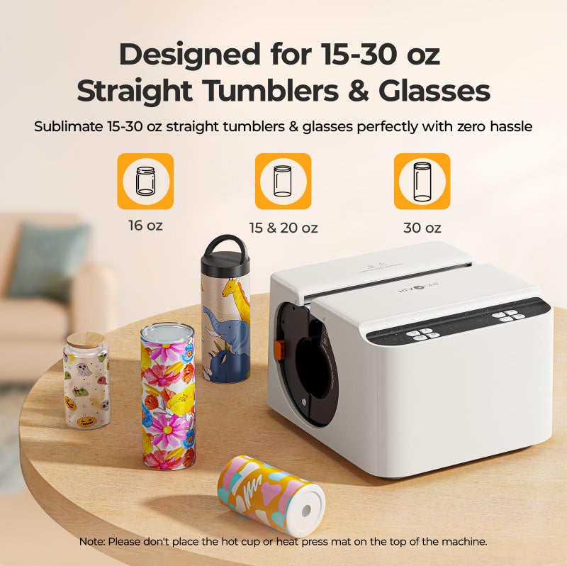 HTVRONT Auto Tumbler Heat Press - A200 Tumbler Heat Press Machine, Adjustable Pressure & Switchable Heat Plate Attachment, 4 Memory Modes for 15 OZ, 16 OZ, 20 OZ, 30 OZ Tumblers & Glasses, White - Image 2