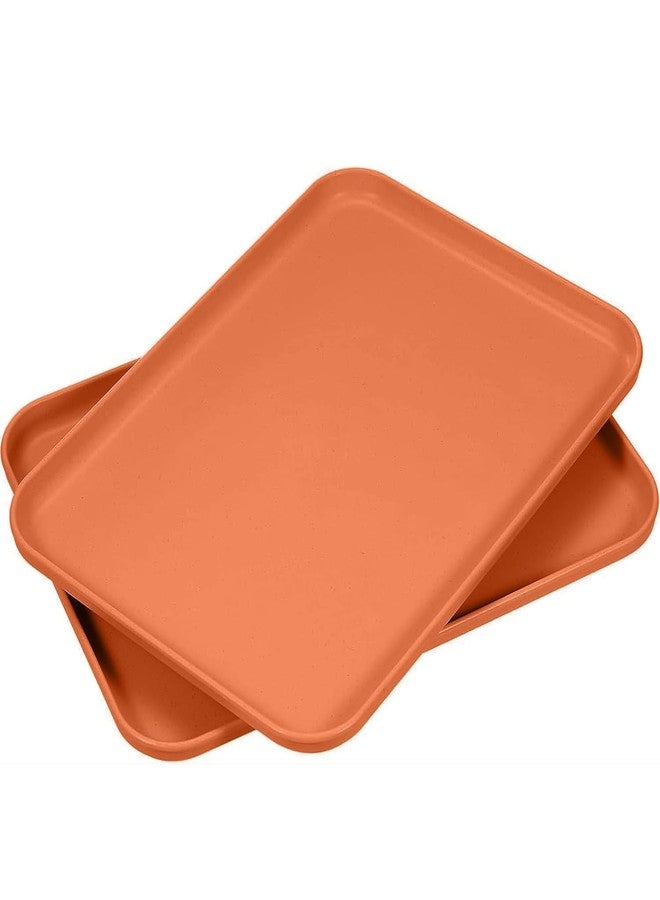 BGVM Wheat Straw Serving Platters for Party - 31CM Reusable Food Trays, BPA-Free Snack, Cookie & Appetizer Serving Dishes, Rectangular Stackable Tray for Kitchen, Picnic, Camping (2, Orange) - Image 1