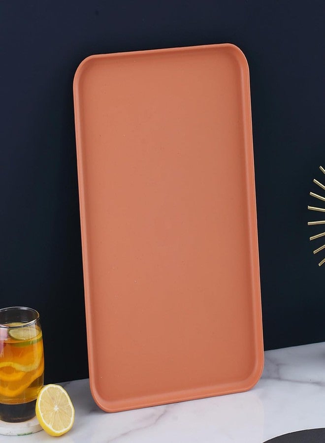 BGVM Wheat Straw Serving Platters for Party - 31CM Reusable Food Trays, BPA-Free Snack, Cookie & Appetizer Serving Dishes, Rectangular Stackable Tray for Kitchen, Picnic, Camping (2, Orange) - Image 2