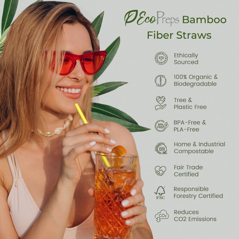 EcoPreps Colorful Biodegradable Bamboo Fiber Straws | 150 Count  100% Compostable  Plastic-Free  Eco-Friendly Drinking Straws for Parties | 7.8'' Plant Fiber Disposable Straw  Multi-Color Straw Set - Image 2
