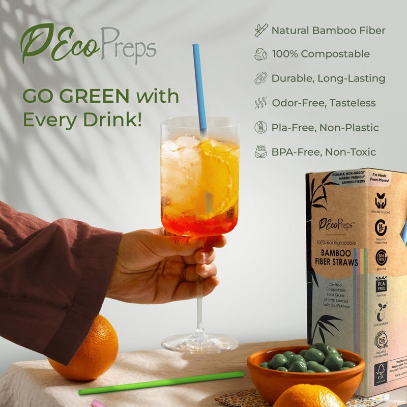 EcoPreps Colorful Biodegradable Bamboo Fiber Straws | 150 Count  100% Compostable  Plastic-Free  Eco-Friendly Drinking Straws for Parties | 7.8'' Plant Fiber Disposable Straw  Multi-Color Straw Set - Image 3