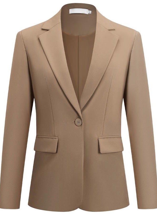 Kelyaa Womens One Button Blazer Casual Open Front Long Sleeve Suit Jackets Business Work Office Blazers, Dark Khaki, L - Image 5