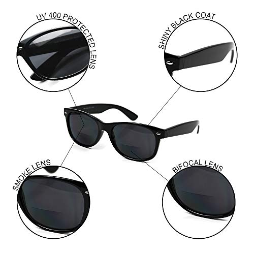 Yogo Vision نظارات القراءة ثنائية البؤرة من يوجو فيجن للرجال والنساء - كلاسيكية، تصميم ريترو، حماية من الشمس UV400، نظارات خارجية، أسود غير لامع، بني، أسود لامع 1.5 - Image 3
