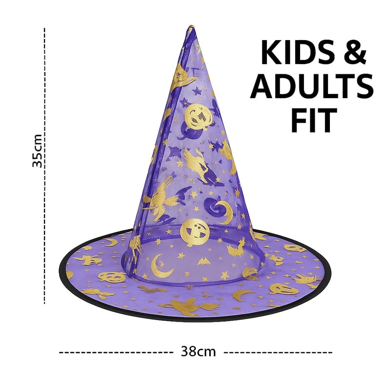 YUPPIN Purple Witch Hat with Golden Print – Halloween Costume Accessory for Kids & Adults Fancy Dress Parties - Image 2