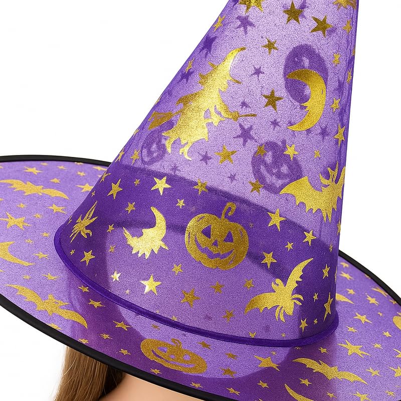 YUPPIN Purple Witch Hat with Golden Print – Halloween Costume Accessory for Kids & Adults Fancy Dress Parties - Image 5