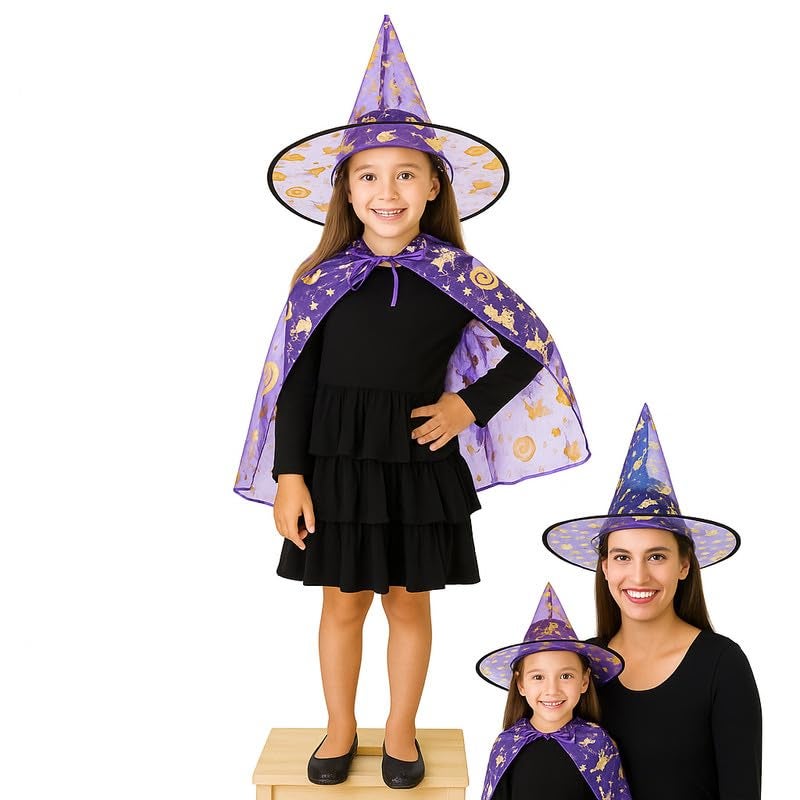YUPPIN Purple Witch Hat with Golden Print – Halloween Costume Accessory for Kids & Adults Fancy Dress Parties - Image 4