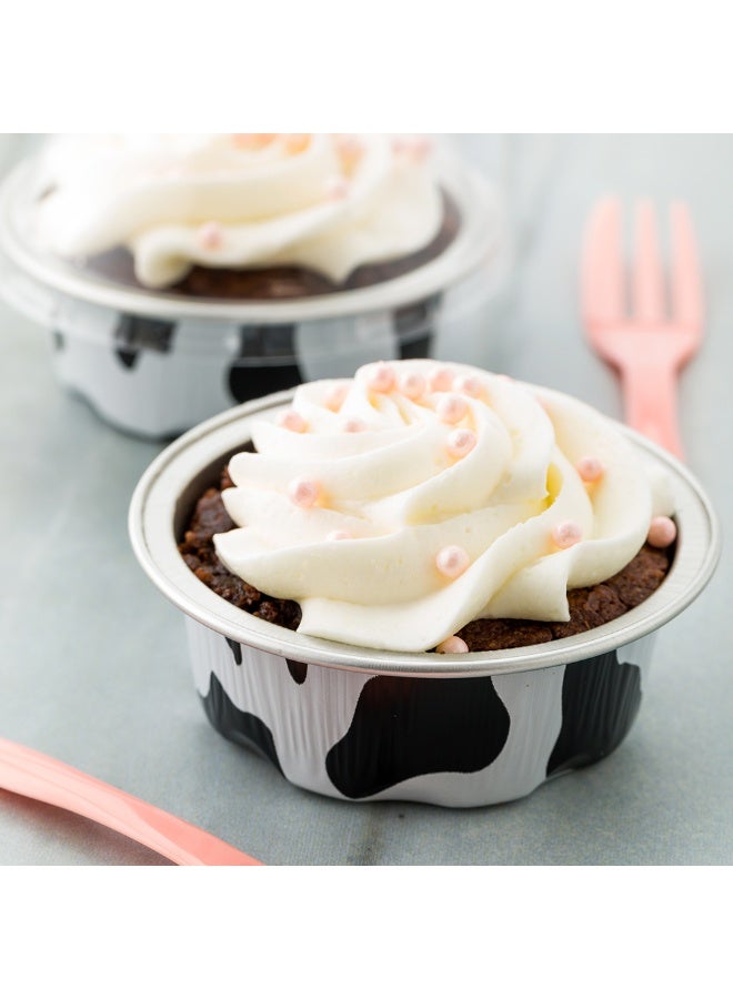 Restaurantware 1.7 Ounce Disposable Ramekins With Lids, 100 Round Creme Brulee Disposable Cups - Dome Lids, Oven-Safe, Cow Print Aluminum Disposable Baking Cups, For Cupcakes And Muffins, Freezer-Safe  - Image 3