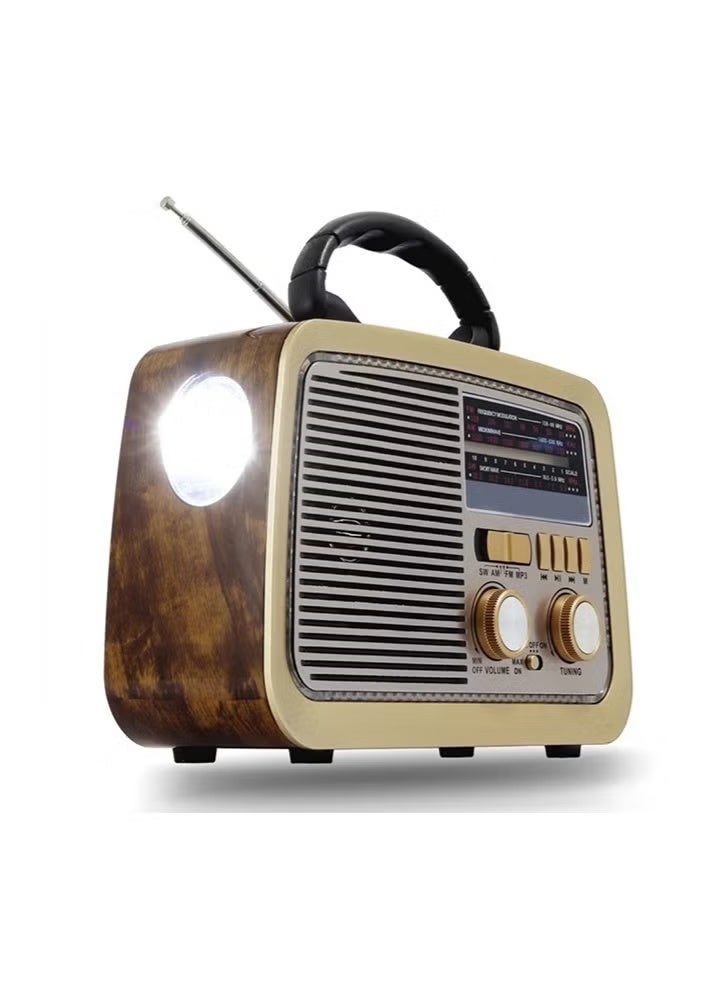 Denx Portable FM/AM/SW Radio with Bluetooth – Gold/Brown/Black Multifunctional Audio Player with TF Card, USB Flash, AUX Playback, High-Quality Sound, Compact & Travel-Friendly Design - Image 1