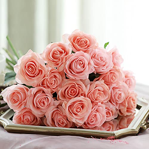 Bringsine 10Pcs Blush Foam Fake Roses with Stems for DIY Wedding Bouquets Bridal Shower Centerpieces Party Decorations-Pink - Image 2